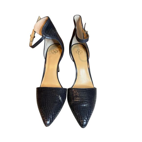 Ann Taylor Leather Snake Embossed Ankle Strap Heels Blue 8.5 - Picture 3 of 8